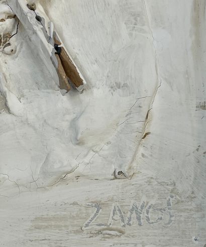 null ZANGS（赫伯特）。"构成"。油画，布和衣挂在木板上，右下角有签名，装在一个白色的美国盒子里。框架尺寸：47 x 45厘米；主题：35 x 33厘米...