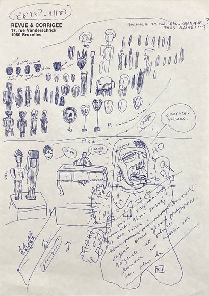MANDELBAUM (Stéphane). Sans titre (1986). Dessin au stylo bille bleu sur papier,...