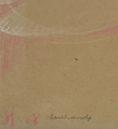 SERVRANCKX (Victor). "构成"（1948年）。棕色纸上的粉笔画，左下角有日期和签名，装在垫子和灰色铝框中。框架尺寸：41.5 x 51.5厘米；主题：24...