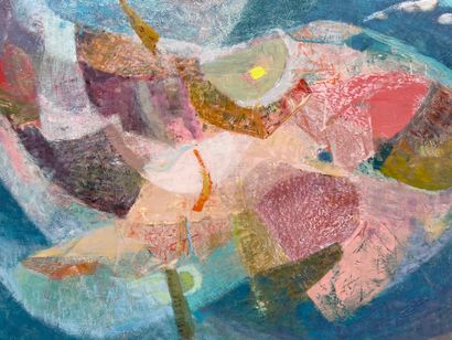 PORTENART (Jeanne). "The Curved Space" (1959). Oil on panel, titled, dated, signed...