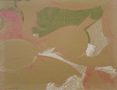 SERVRANCKX (Victor). "Composition" (1948). Pastel on brown paper, dated and signed...