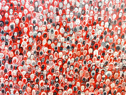 COULON (Berthe). "Crowd" (1970). Oil on panel, dated and signed in the lower right...