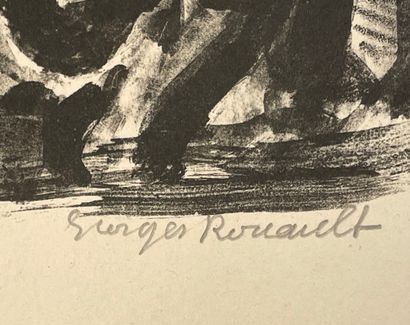 ROUAULT (Georges). "十字架上的基督（正面）"（1932年）。石版画印在Arches牛皮纸上，用铅笔签名。版面由Edmond Frapier -...