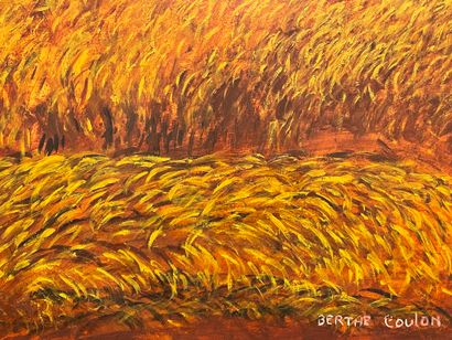 COULON (Berthe). "Field of Wheat" (ca 1969). Oil on cardboard, signed on the lower...
