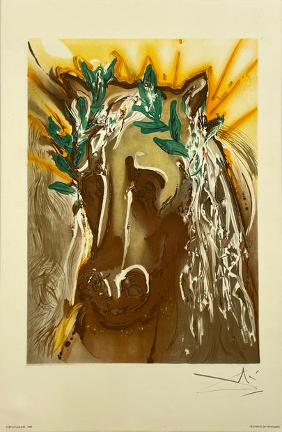 DALI (Salvador). "达利的马"（1983年）。一套漂亮的18张阿克塞斯羊皮纸上的照相制版，带有出版商的干印。P., Georges Israël...