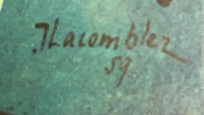 LACOMBLEZ (Jacques). "组成"（1959年）。纸上水粉画，右下角有日期和签名，装在垫子和木框下。框架尺寸：52.5 x 41.5厘米；主题：35.5...