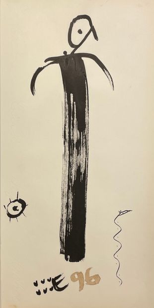 null HAWAD. "Personnage" (1996). Ink on Arches paper, dated and signed on the lower...