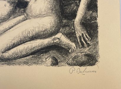 DELVAUX (Paul). "蓝色杜鹃花"（1969年）。黑色石板画，印在Arches牛皮纸上，只有38/75，用铅笔写了日期，装在银框里（Mira Jac...