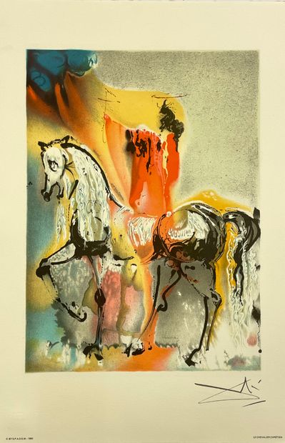 DALI (Salvador). "达利的马"（1983年）。一套漂亮的18张阿克塞斯羊皮纸上的照相制版，带有出版商的干印。P., Georges Israël...