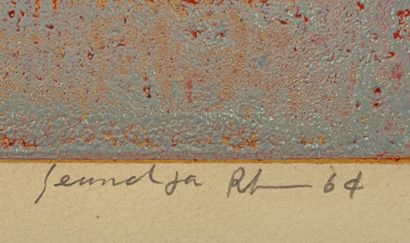 null RHEE（Seund Ja）。"龙的倒影I"（1964年）。纸上单版画，用铅笔写上标题、日期和签名。支持物的尺寸：50 x 43厘米。