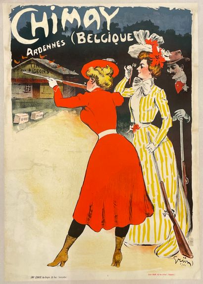 null GRÜN (Jules)."Chimay, Ardennes Belgium" (1900)。信前的海报。画布上的彩色石版画。P., Atelier Grün,...