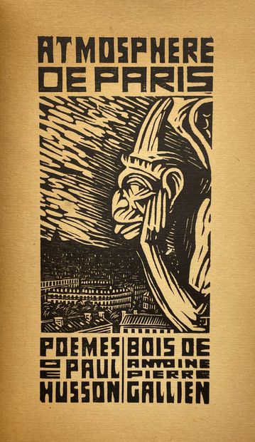 null HUSSON（保罗）。巴黎的气氛。诗歌。安托万-皮埃尔-加利安的木作。P., Éditions de Montparnasse, (1922), 4°议程，bradel半盒赭色nubie，纸板封面上有鎏金纸，光滑的书脊上有金色的标题，封面和书脊上有签名Renaud...