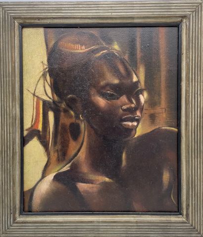 ANONYME. Portrait de femme africaine. Huile...