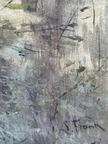 null FRANK（吕西安）。"月下的森林景观"。纸上水粉画，右下角有签名，装在一个镀金的passe-partout下面。版画尺寸：35 x 29.5厘米；主题：30.5...