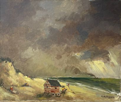 DE BRUYNE (Marcel). "Lively Seaside" (1958). Oil on canvas, dated and signed in the...