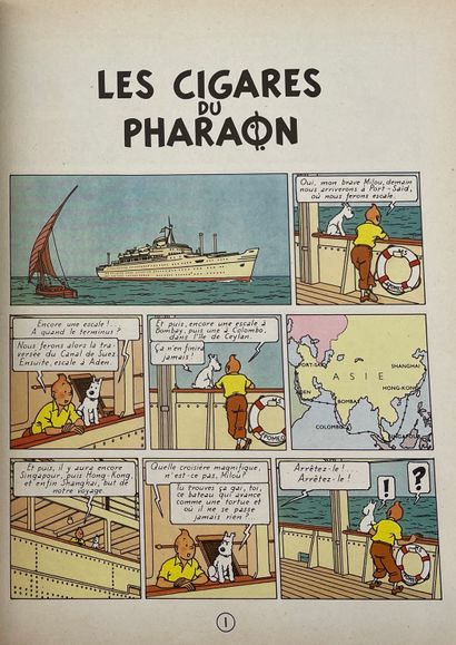 HERGE. The Adventures of Tintin.Les Cigares du Pharaon.巴黎，卡斯特曼，1955年，4°，62页，出版商的...