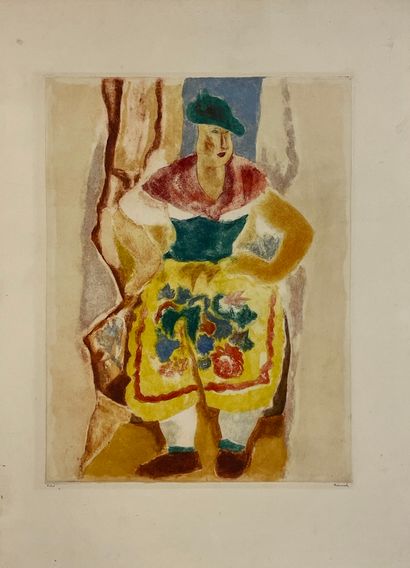 RAMAH (Henri). "Woman". Etching in colors, just. 6/50, signed in pencil. Size of...