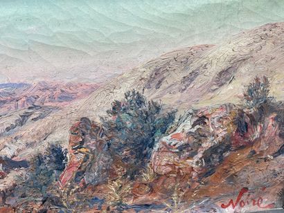null NOIRÉ (Maxime)."东方主义风景，阿尔及利亚山区"。布面油画，右下角有签名，装在原来的木框里。框架尺寸：60 x 142.5厘米；主题：36.5...
