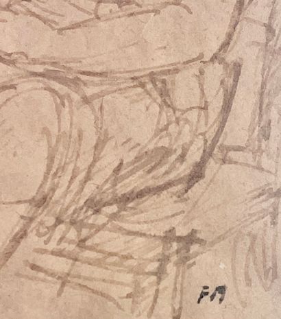 MASEREEL (Frans). "母性"。纸上水墨，右下角有文字说明，装在帕斯帕特和镀金的木框下。框架尺寸：41.5 x 51.5厘米；主题：12.5 x 20.3厘米（纸张未染色）。...