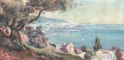 null BLACK (MAXIME). "On the heights of Algiers, view of the port". Oil on canvas,...