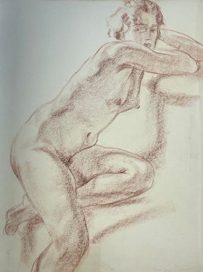 SMETS (Charles Ernest). "Nude". Drawing in red chalk, signed in the lower right corner,...