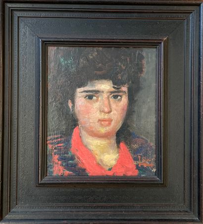 MAES (Jacques). "一个年轻女人的肖像。油画，签名在右下角，装在木框里。框架尺寸：46 x 41.5厘米。