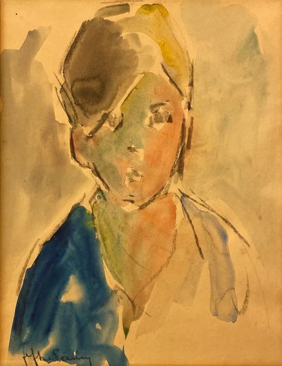 DE PAUW (Jef). "Fauvist Portrait". Watercolor on paper, signed in the lower left...