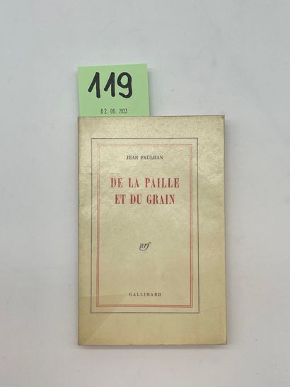 PAULHAN (Jean). De la paille et du grain.P.，NRF，1948年，12开本，未切割。第一版印刷626份，1/55牛皮纸pur...