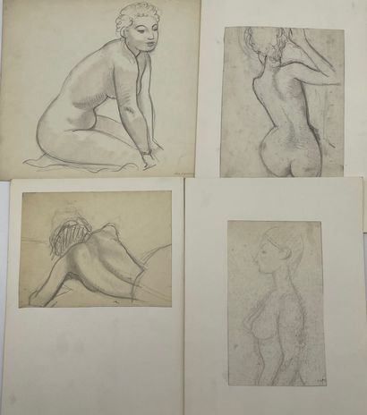 VAN MELKEBEKE (Jacques). "Nudes". Set of 6 pencil drawings, all monogrammed or signed....