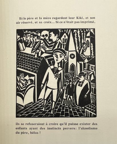 MASEREEL.- BARBUSSE (Henri). 心中的一些角落。散文。附有24幅由Frans Masereel绘制和雕刻的木刻。日内瓦，Le Sablier，1921年，8°，br.，填充封面，未切割（封面变色和染色）。第一版印数为690册。...