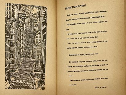 null HUSSON（保罗）。巴黎的气氛。诗歌。安托万-皮埃尔-加利安的木作。P., Éditions de Montparnasse, (1922), 4°议程，bradel半盒赭色nubie，纸板封面上有鎏金纸，光滑的书脊上有金色的标题，封面和书脊上有签名Renaud...