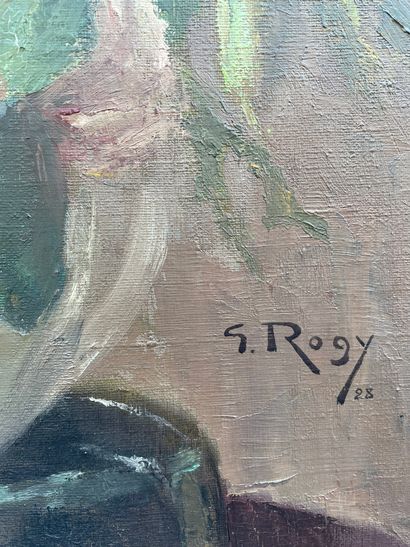 ROGY (Georges). "玫瑰和中国雕像的静物》（1926年）。布面油画，右下角有日期和签名，装在一个镀金的木框里。框架尺寸：97 x 88厘米；主题：80...
