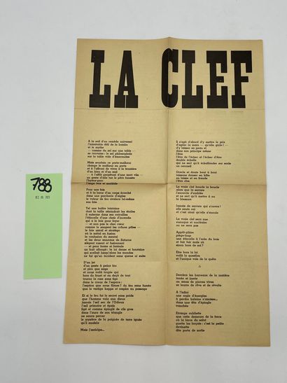 LUCA (Gherasim). La Clef. P., 1960, 1 feuillet in-folio plié en 4, imprimé recto-verso...