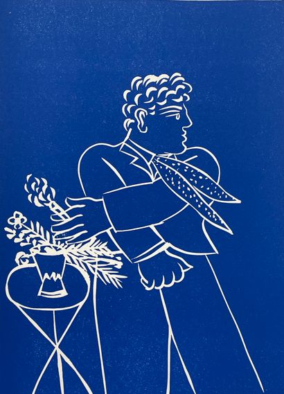 null FASSIANOS - 十二首由雅克-拉卡里耶尔从希腊语中选择和改编的 rebetic 歌曲，并由阿莱科斯-法西安诺斯绘制插图。蒙彼利埃，Fata Morgana，1991年，4°，叶子，蓝色插图封面。第一版在白色Arches羊皮纸上印制120份，附有Alecos...