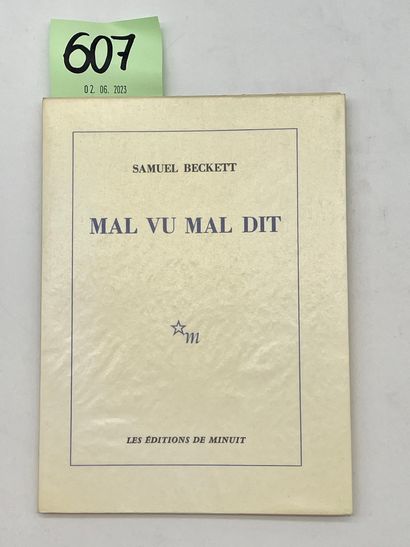 BECKETT (Samuel). Mal vu mal dit. P., Editions de Minuit, 1981, 8°, br., non coupé....