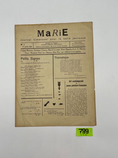 null "Marie". Journal bimensuel pour la belle jeunesse. N° 1 (juin 1926). Brux.,...