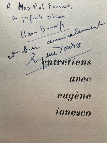 null BONNEFOY (Claude). Entretiens avec Eugène Ionesco. P., Belfond, 1966, in-12,...