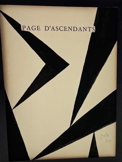 CHAR (René). 页的祖先。[Alès, PAB, 1960], 小册子，16开本，共4页。(标题+1页正文)，安装在标签上，装在一个黑色的摩洛哥窗式文件夹中，书脊上有镀金标题，装在一个黑色的摩洛哥窗式文件夹中(装订时署名P.-L....