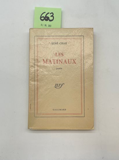CHAR (René). Les Matinaux. P., NRF, 1950, in-12, br., non coupé. Edition originale....