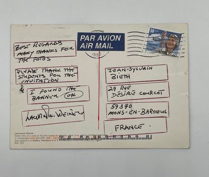 WEINER (Lawrence). Carte postale adressée à Jean-Sylvain B., envoyée de New York...