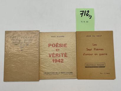 ELUARD (Paul). 诗歌的证据。Habitude de la poésie.P.，GLM，1937年，16开本小册子，带印刷封面。第一版。1936年6月24日在伦敦发表的演讲，由罗兰-彭罗斯/IDEM组织的超现实主义展览。诗歌与真理》1942年。P.,...
