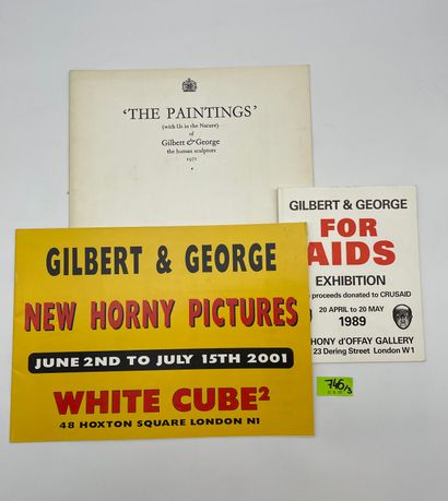 GILBERT and GEORGE. 为艾滋病人服务。展览。伦敦，Anthony d'Offay画廊，1989年。8°，br./吉尔伯特和乔治。新淫荡的图片。展览。伦敦，白立方，2001年。8°长方形小册子，br./吉尔伯特和乔治。丰富的邮件/吉尔伯特和乔治。吉尔伯特和乔治的绘画作品（与我们的性质），人类雕塑家。展览，爱丁堡，The...