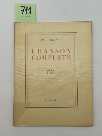 ÉLUARD (Paul). Chanson complète.P.，NRF，1939年，小4°，62页，br.，未切割。第一版在Marais牛皮纸上。一个精美...