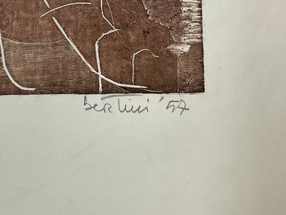 BERTINI (Gianni). "Composition" (1957). Gravure sur bois tirée sur vélin d'Annonay,...