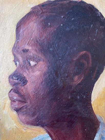 ANONYME. "Portrait d'homme africain". Huile sur carton montée sous cadre en bois....