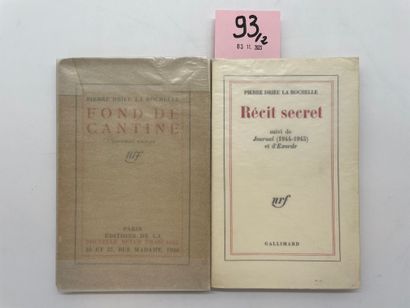 DRIEU LA ROCHELLE (Pierre). Récit secret suivi du Journal 1944-1945 et d'Exorde....