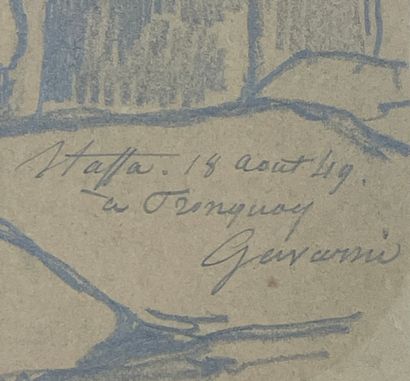 GAVARNI (Paul). "Grottes à Staffa" (1849). Dessin au crayon, rehaussé à la gouache,...