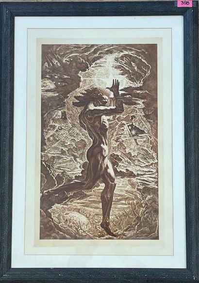 DELVILLE (Jean). "Prometheus" (1907). Burin sur papier, monté sous cadre en bois....