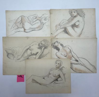 VAN MELKEBEKE (Jacques). "Erotisme et nus". Ensemble de 5 dessins au crayon dont...