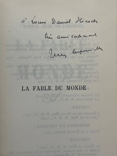 SUPERVIELLE (Jules). La Fable du monde. P., NRF, 1938, in-12, br., non coupé (dos...